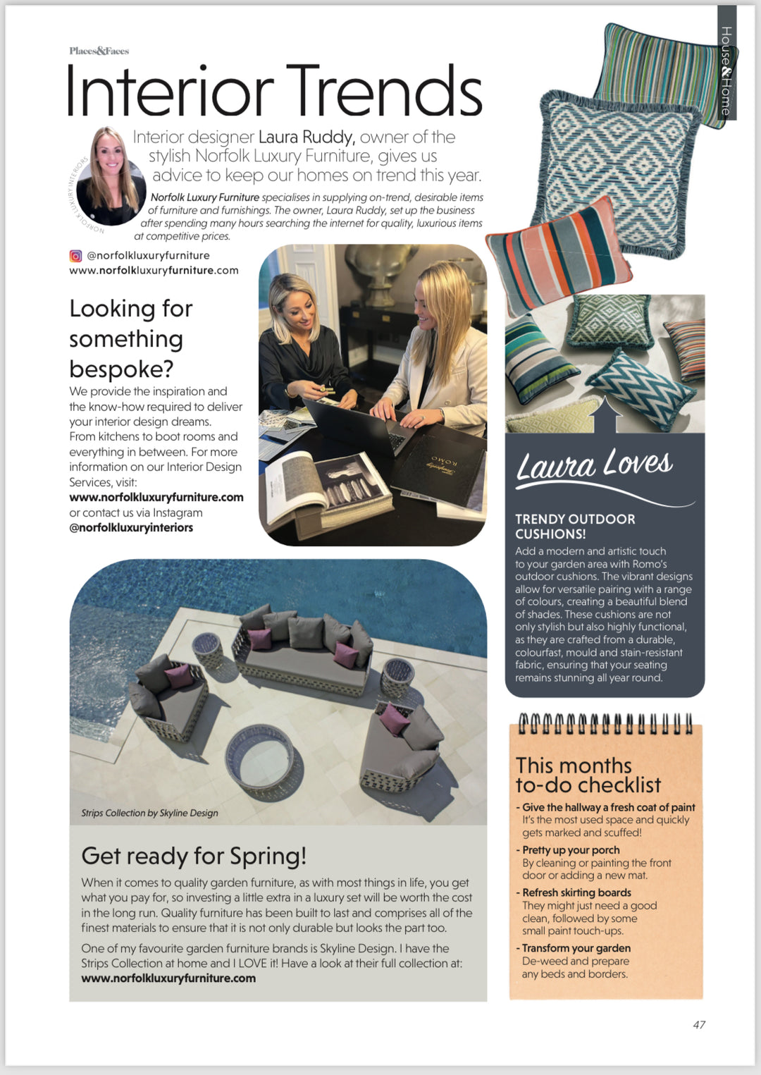 Places and faces magazine, Norfolk luxury furniture interior trends