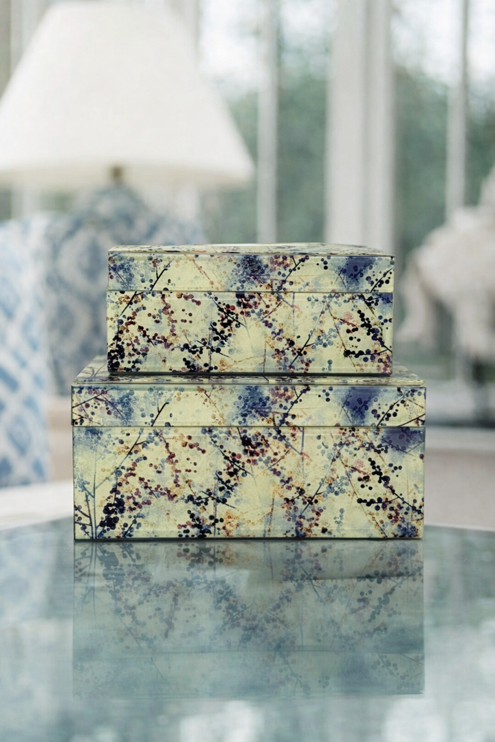 Set of 2 Sage Glass Jewellery Boxes