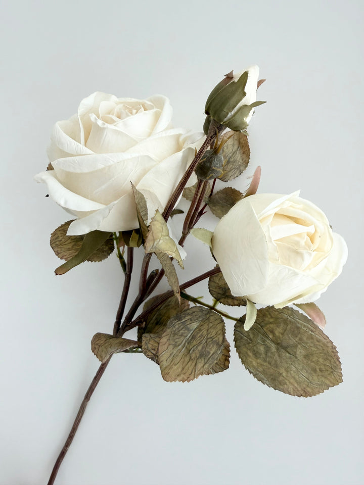 Dried Faux Ivory Rose Spray