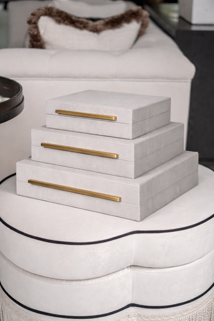 Set of 2 Ivory Crossbar Shagreen Boxes