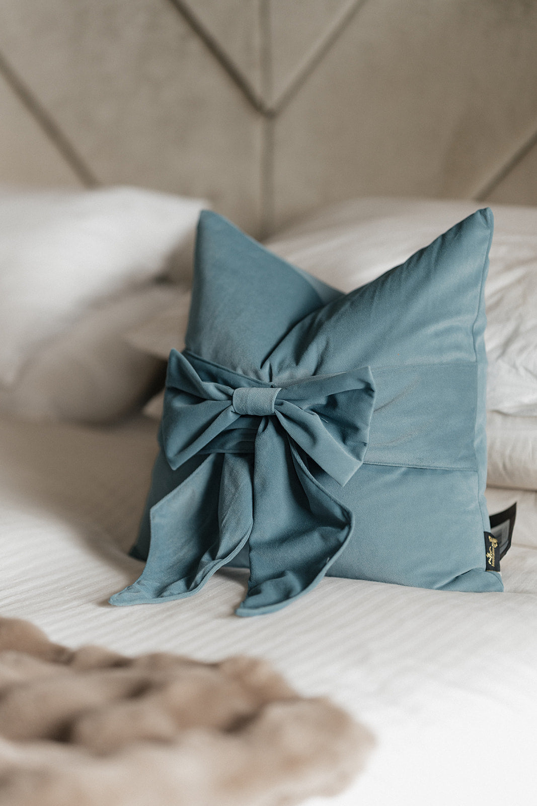 Bow Luxe Blue Cushion