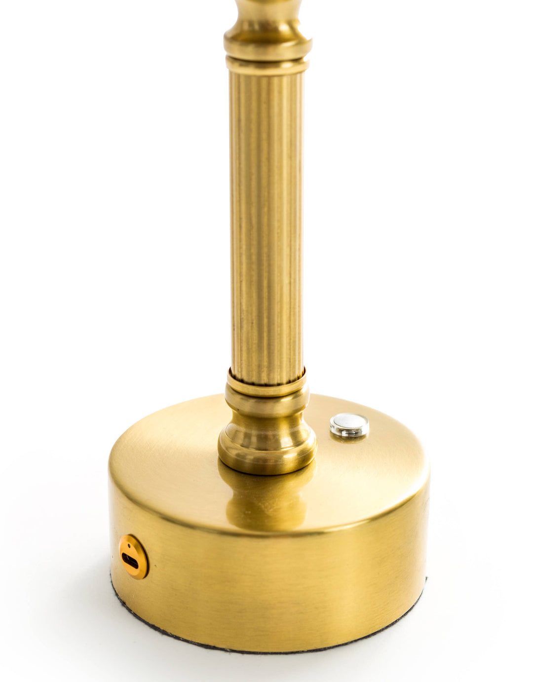 Brass Rechargeable Table Lamp with Oatmeal Shade