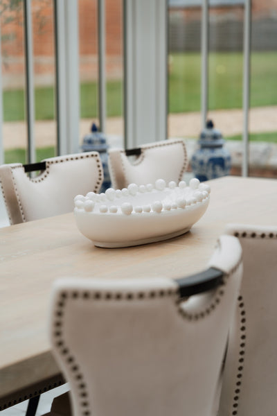 White Oval Bobble Edged Bowl