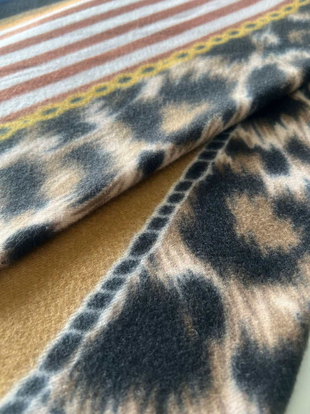 Leopard Print &amp; Stripe Tassel Scarf
