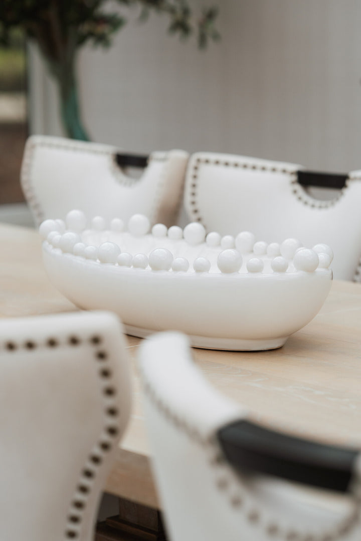 White Oval Bobble Edged Bowl