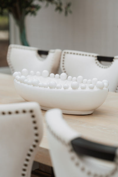White Oval Bobble Edged Bowl