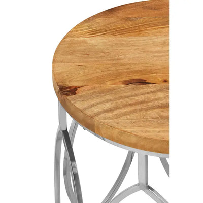 Set Of 2 Mango Wood and Metal Base Side Tables