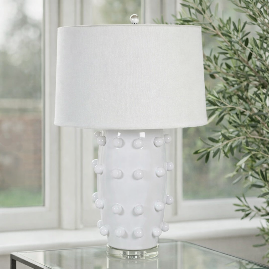 White Bobble Table Lamp with Linen Shade
