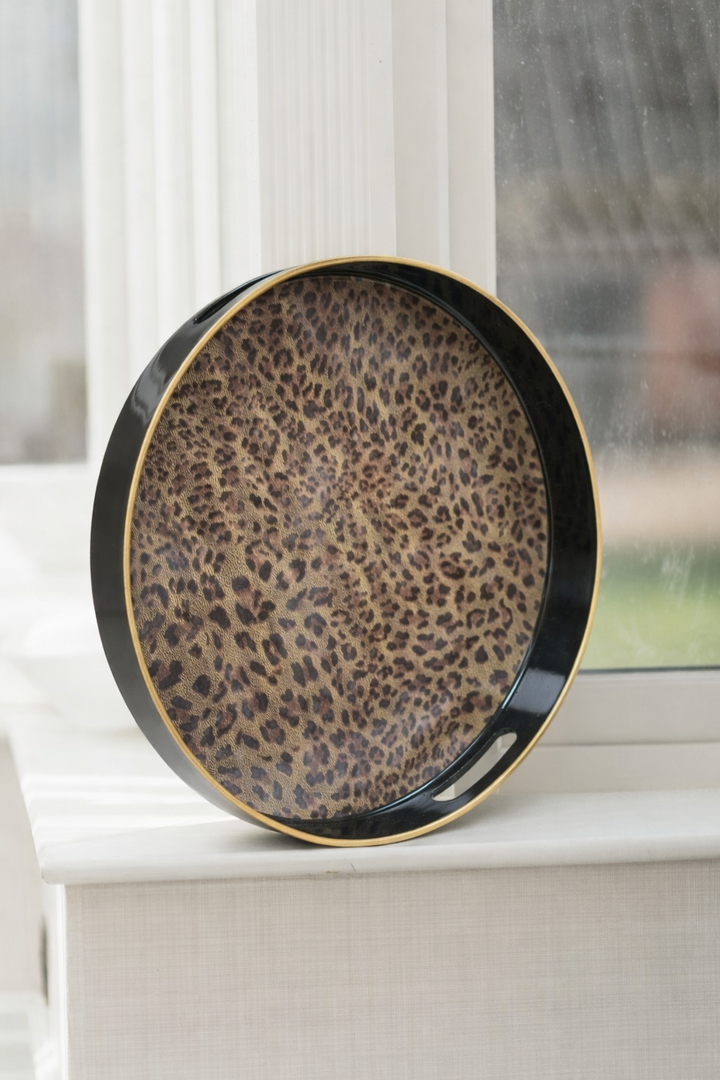 Leopard Print Decorative Tray Round Statement Coffee Table &amp; Vanity Tray