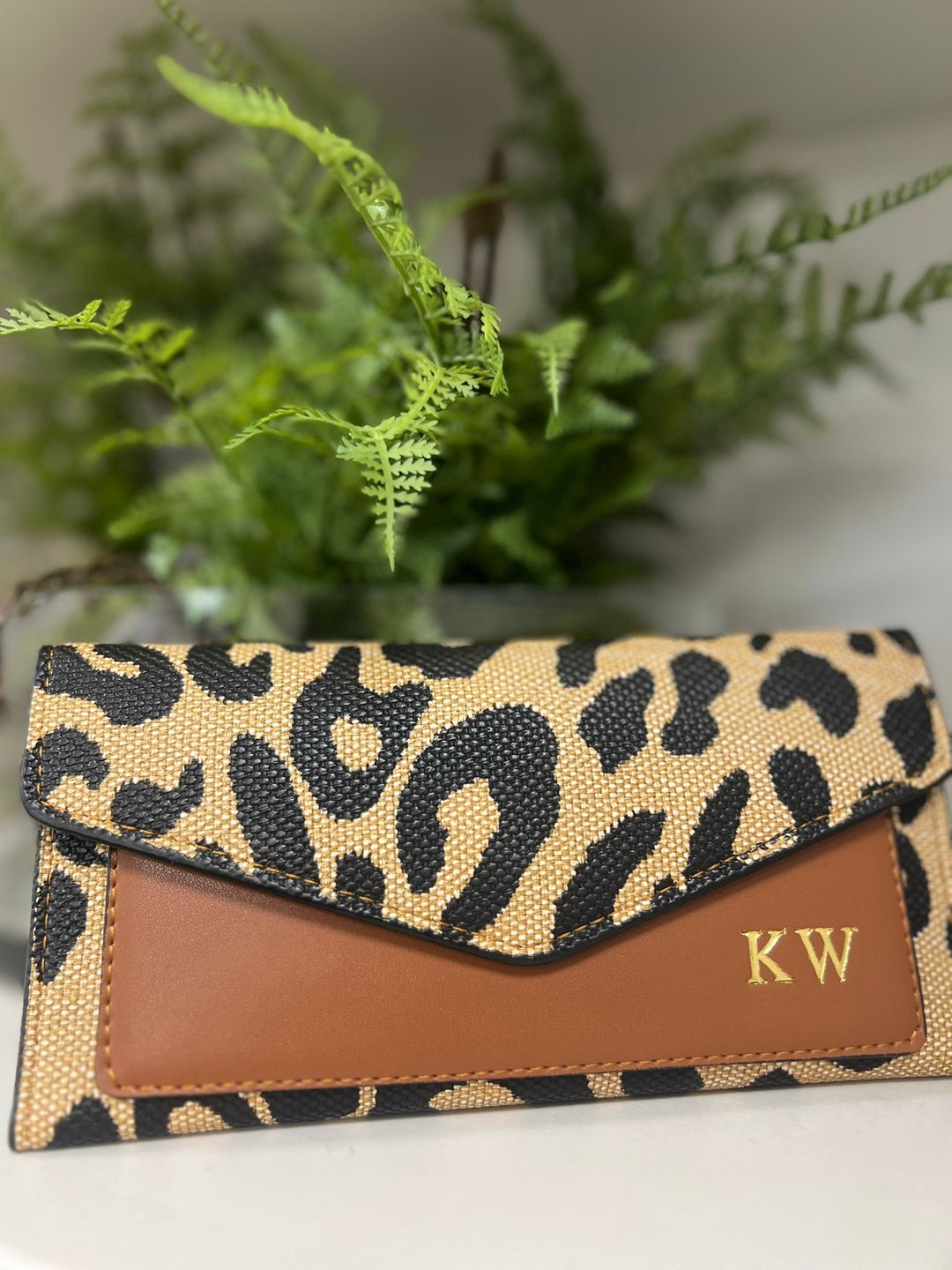 Leopard print clutch - Tan personalised
