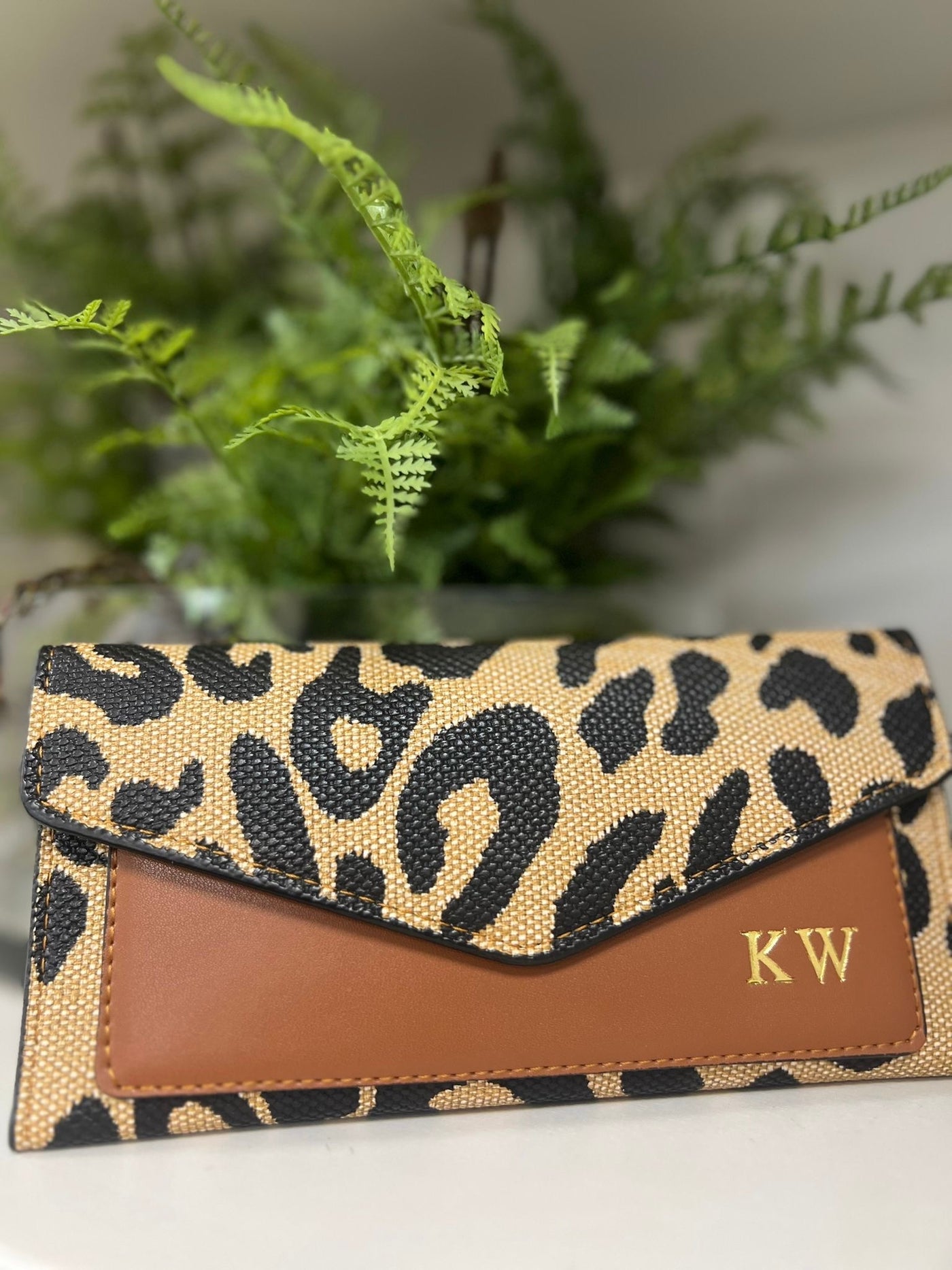 Leopard print clutch - Tan