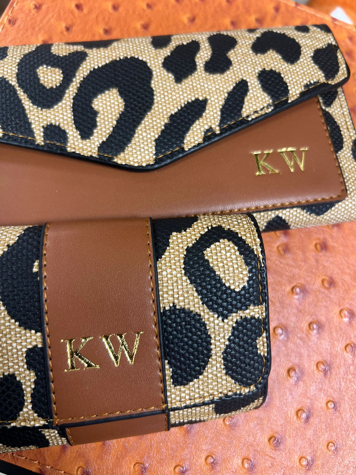 Leopard print clutch - Tan personalised