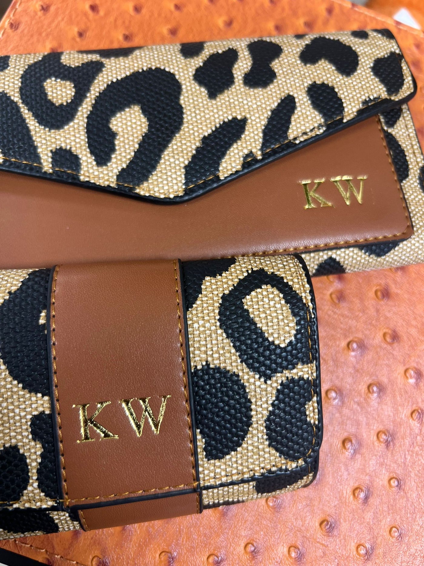 Leopard print clutch - Tan