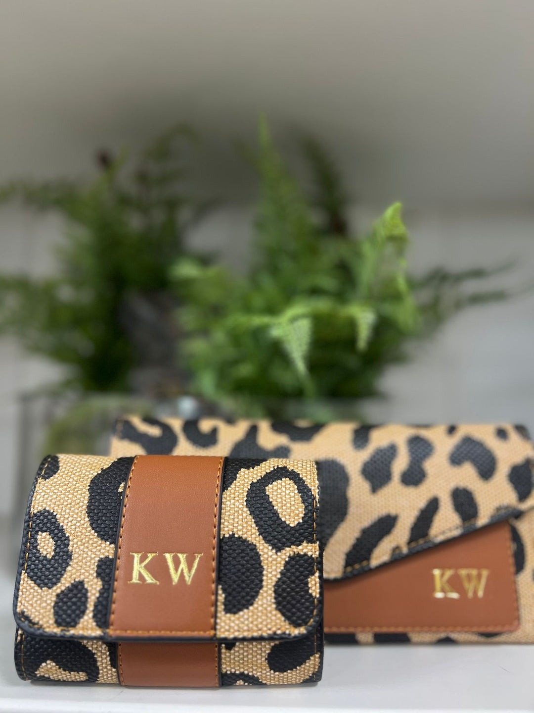 Leopard print clutch - Tan personalised