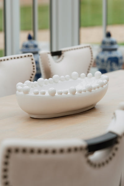 White Oval Bobble Edged Bowl