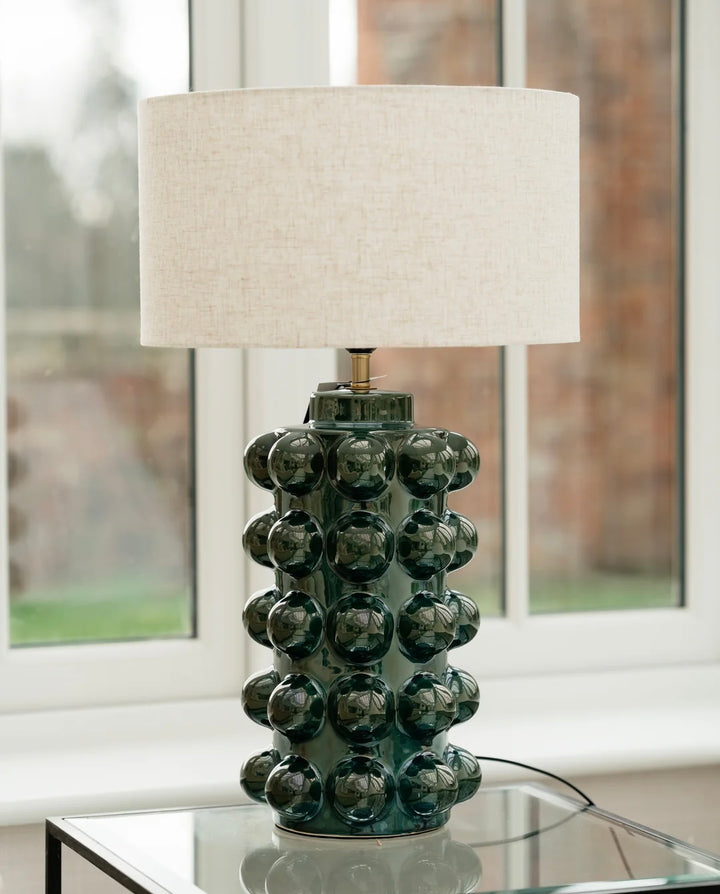 Green Bobble Lamp with Linen Shade