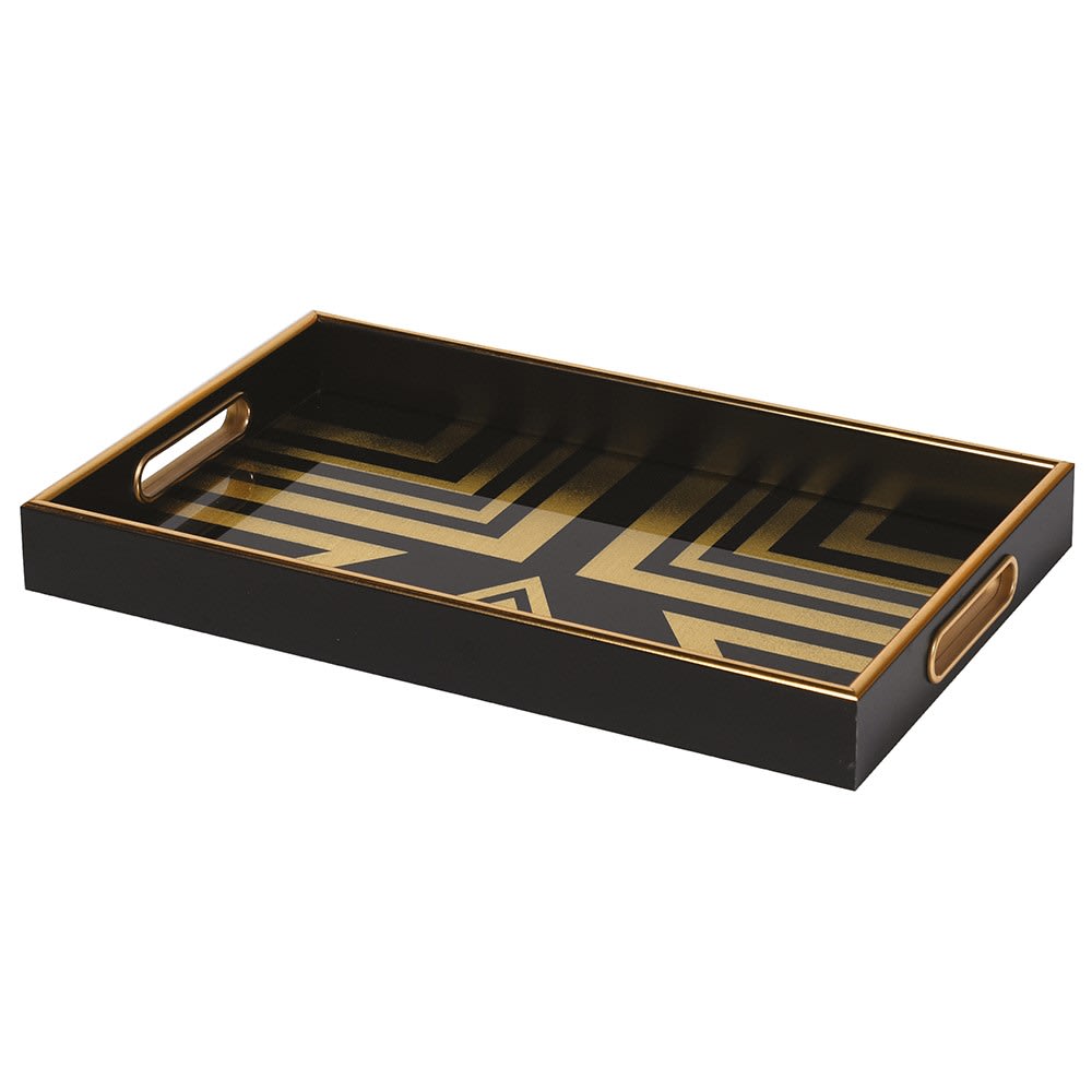 Art Deco Black and Gold Square Tray