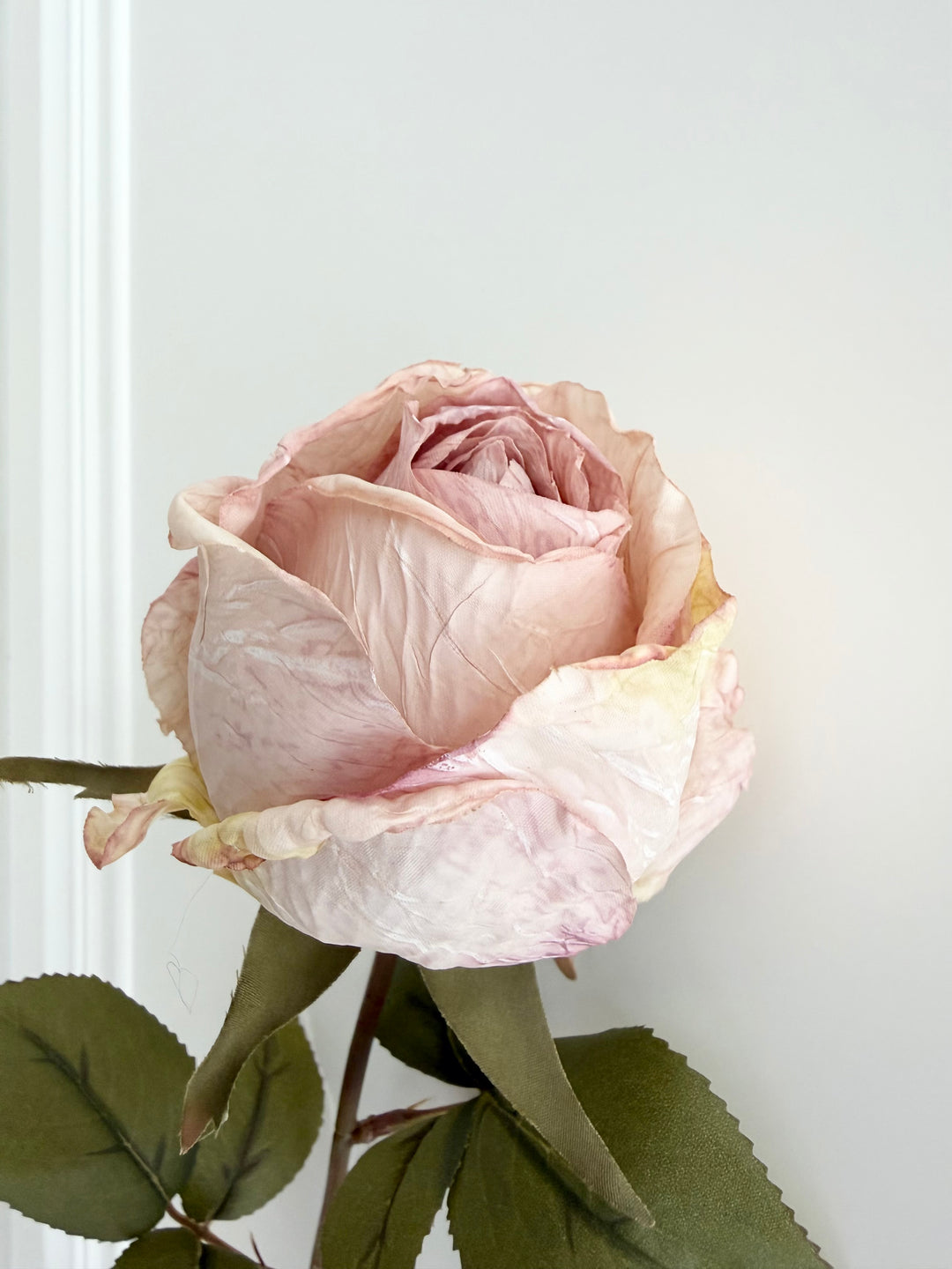 Dried Faux Pink Rose Stem