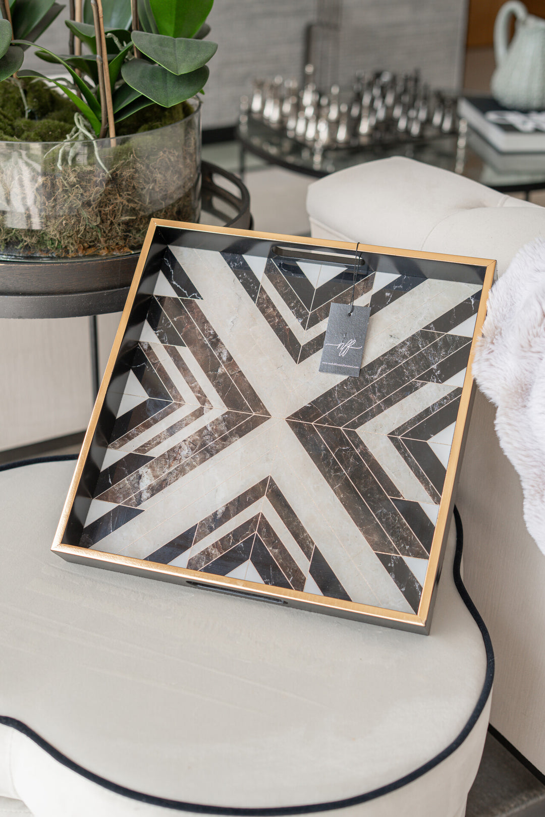 Black and White Square Marbled Tray