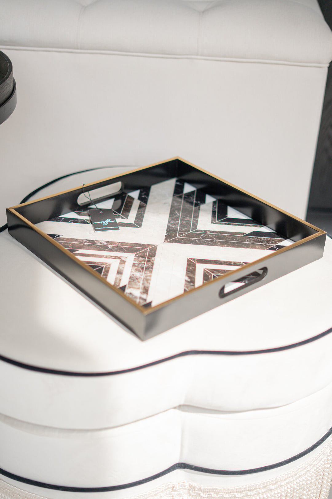 Black and White Square Marbled Tray