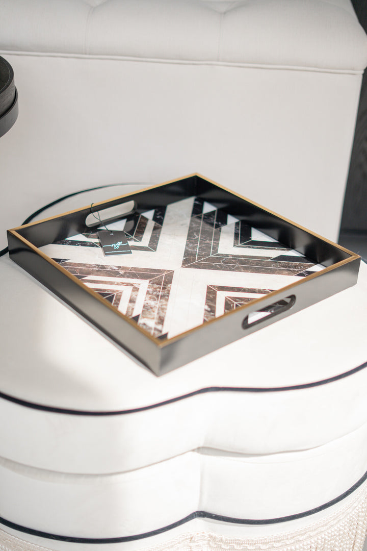 Black and White Square Marbled Tray