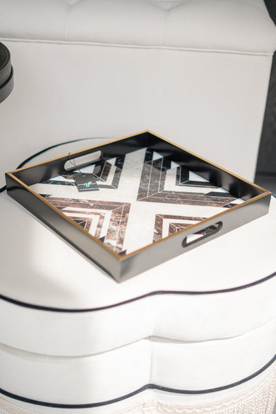 Black and White Square Marbled Tray