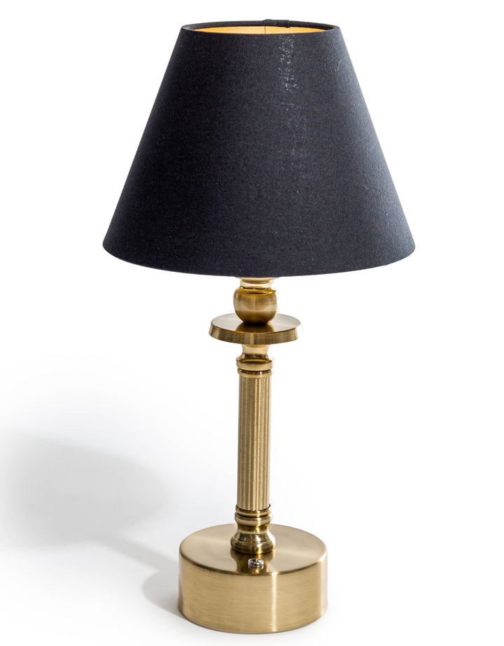 Brass Rechargeable Table Lamp with Black Shade