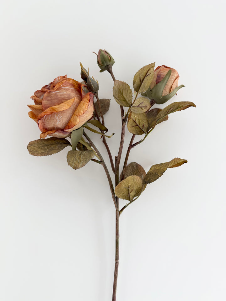 Dried Faux Orange Rose Spray