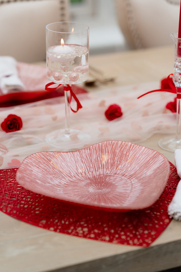 Glass Bowl - Heart Design - Pink