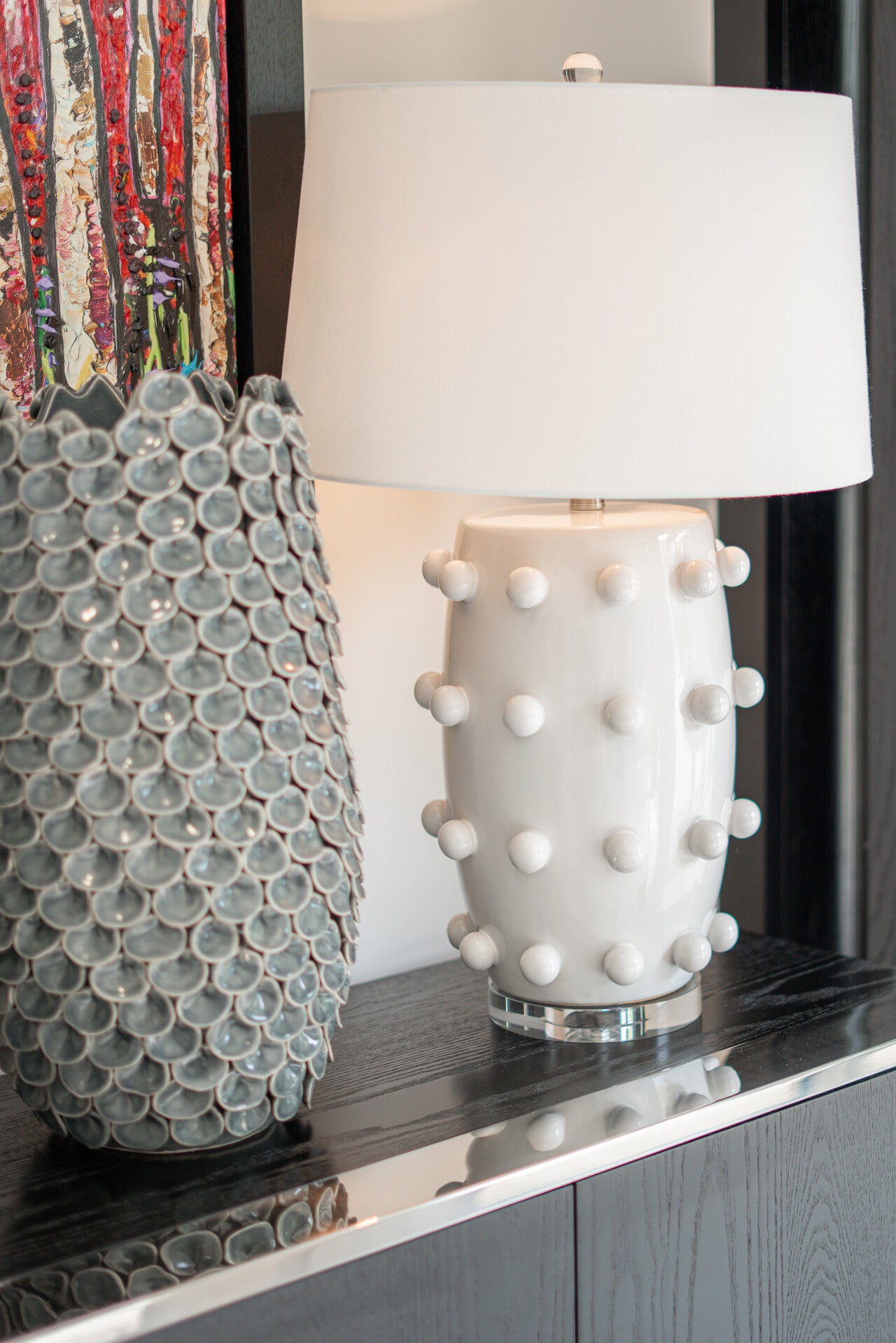 White Bobble Table Lamp with Linen Shade