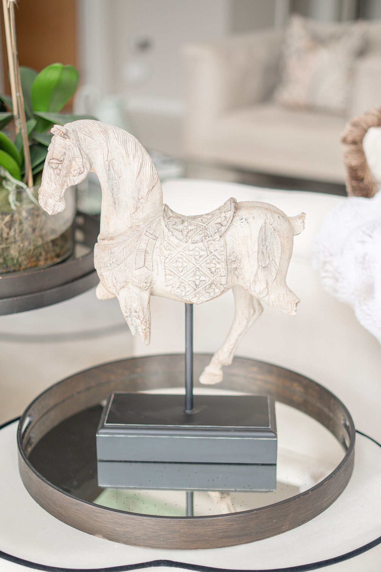 Chinese White Horse On Stand Ornament