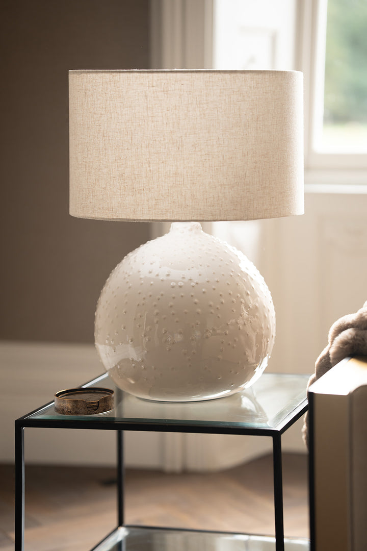 Cream Ceramic Pimpled Ball Table Lamp with Linen Shade