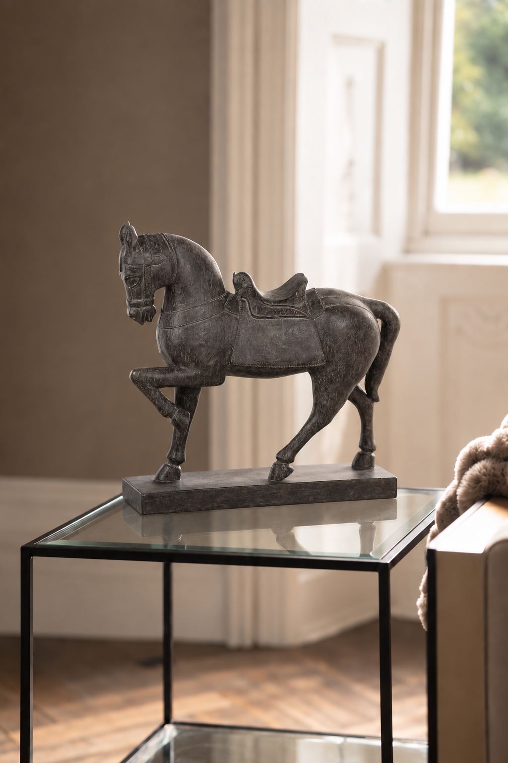 DRESSAGE DECORATIVE HORSE ON BASE ORNAMENT EQUESTRIAN