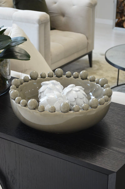 Decorative Cream Bobble Edged Bowl
