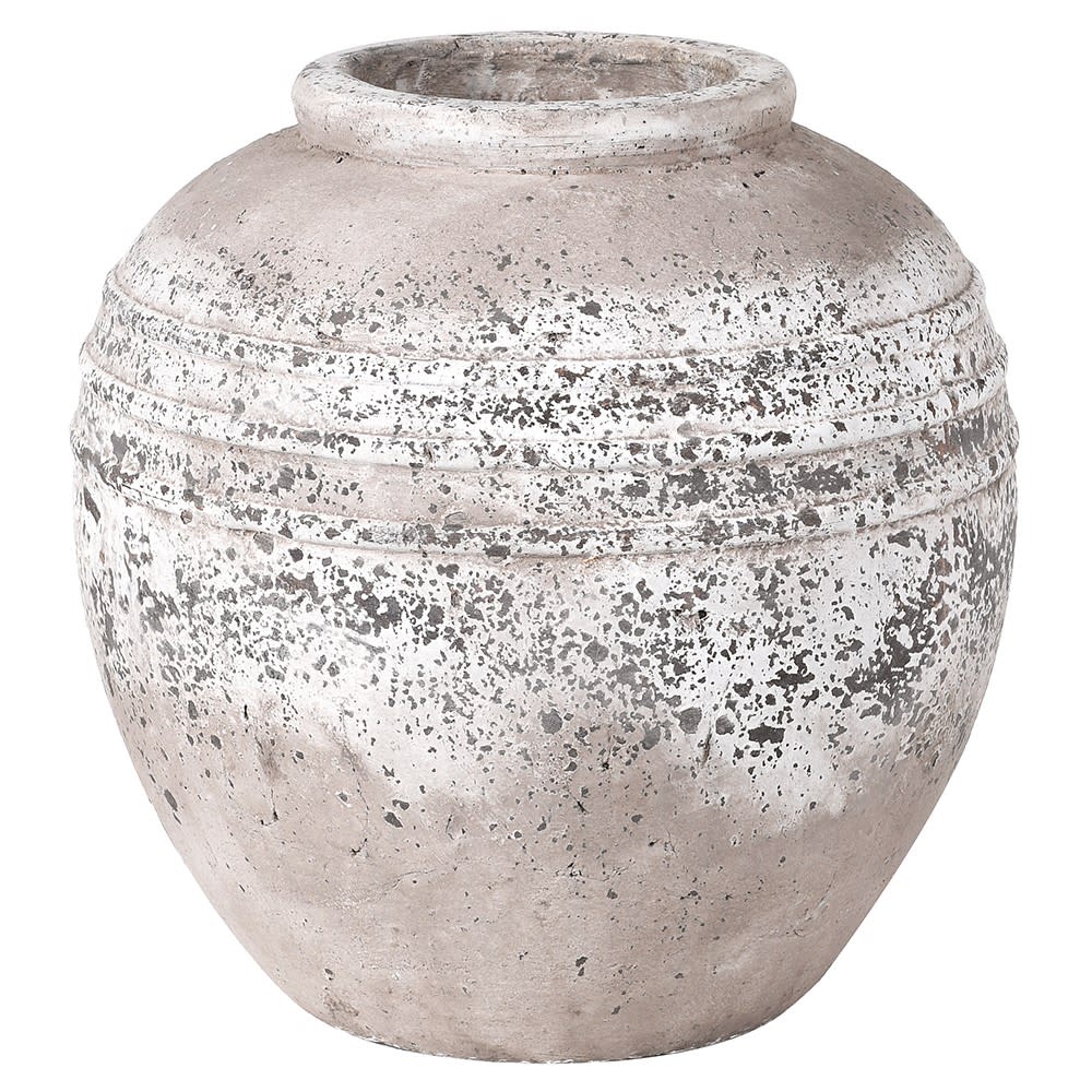 Concrete pot with textured surface on a white background