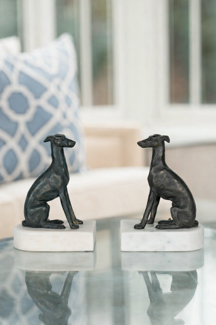 Greyhound On Marble Base Bookends