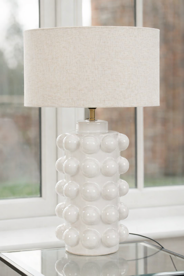 White Bobble Lamp with Linen Shade