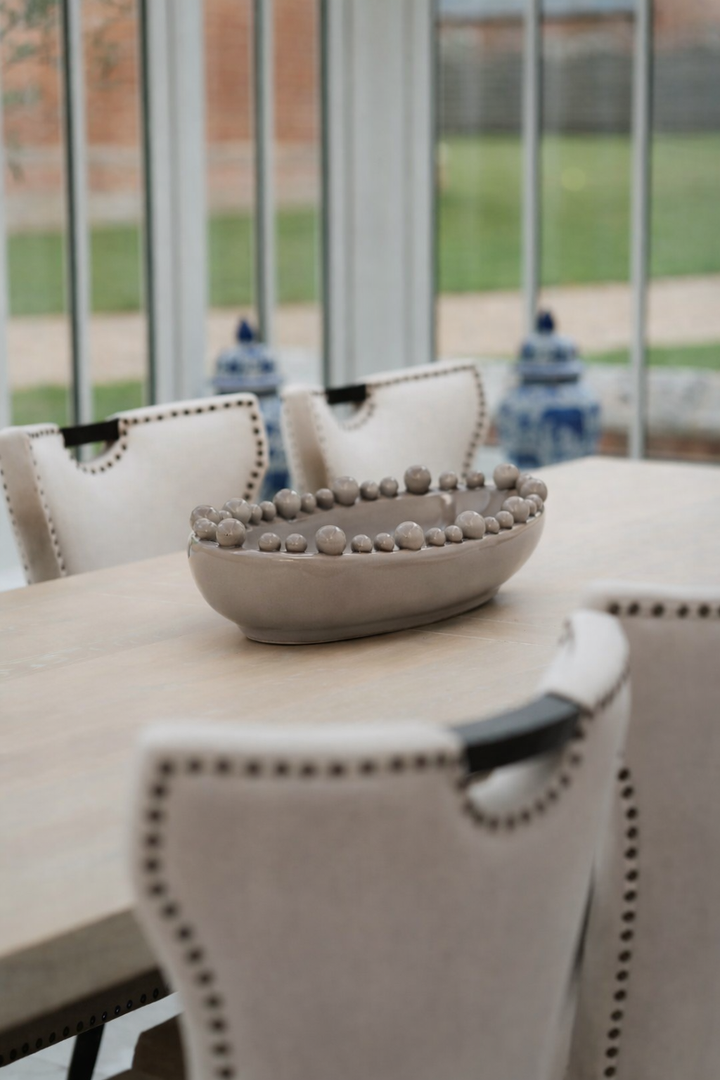 Cream Oval Bobble Edged Bowl