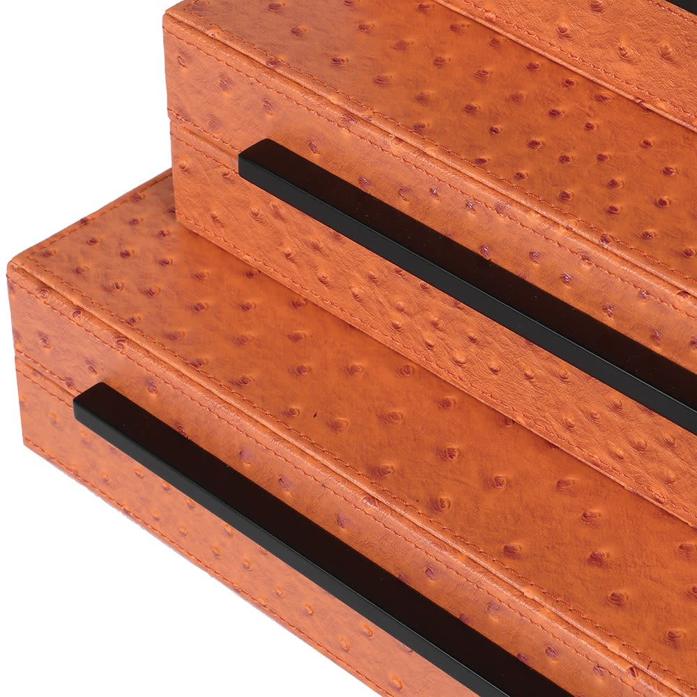Faux Ostrich Leather Storage Boxes – Set of 3 in burnt Orange