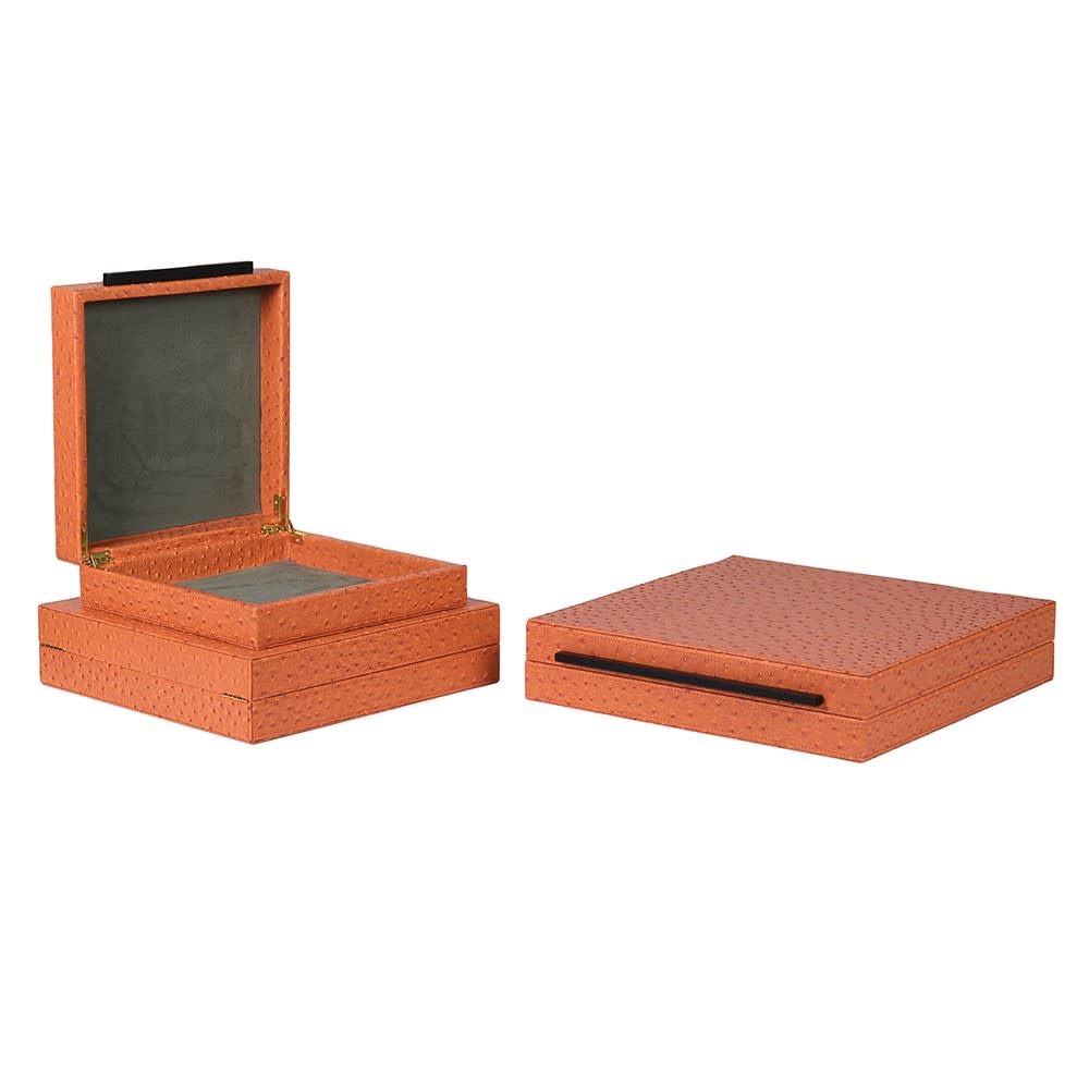Faux Ostrich Leather Storage Boxes – Set of 3 in burnt Orange