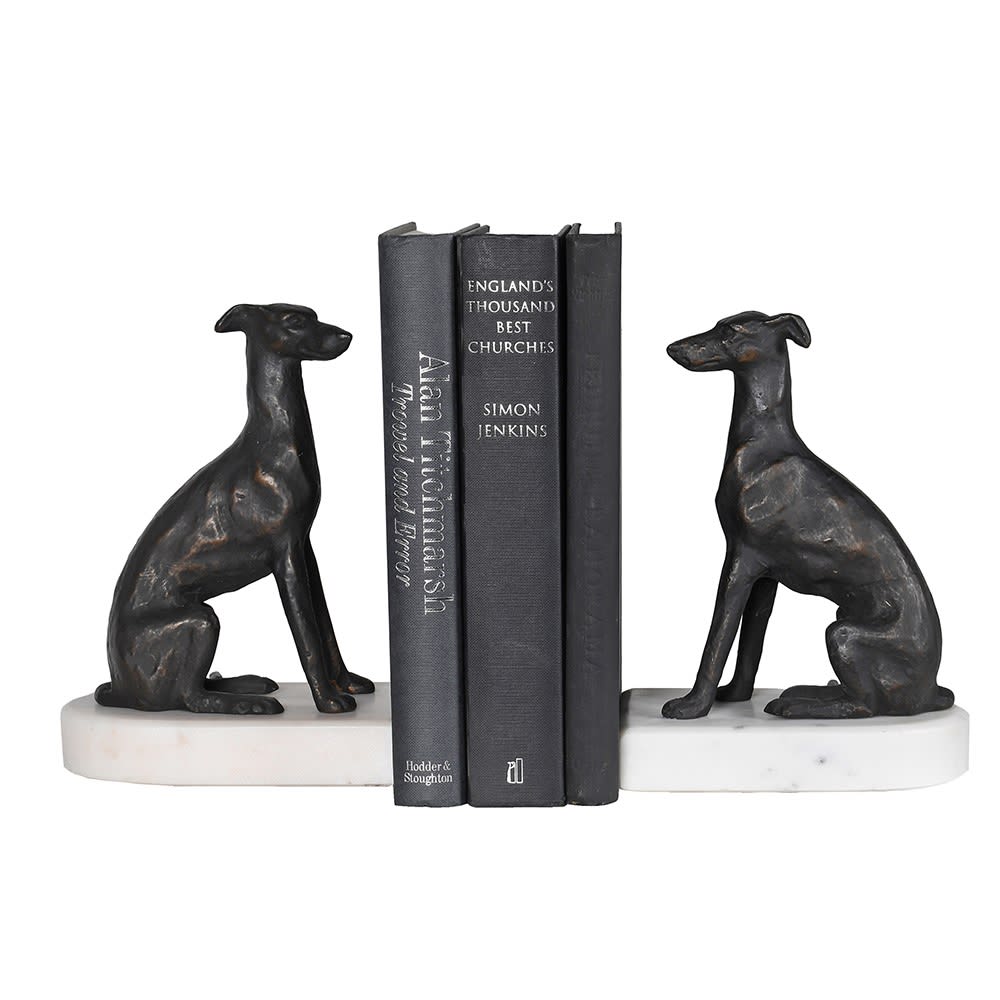  Greyhound On Marble Base Bookends