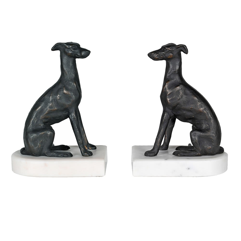  Greyhound On Marble Base Bookends