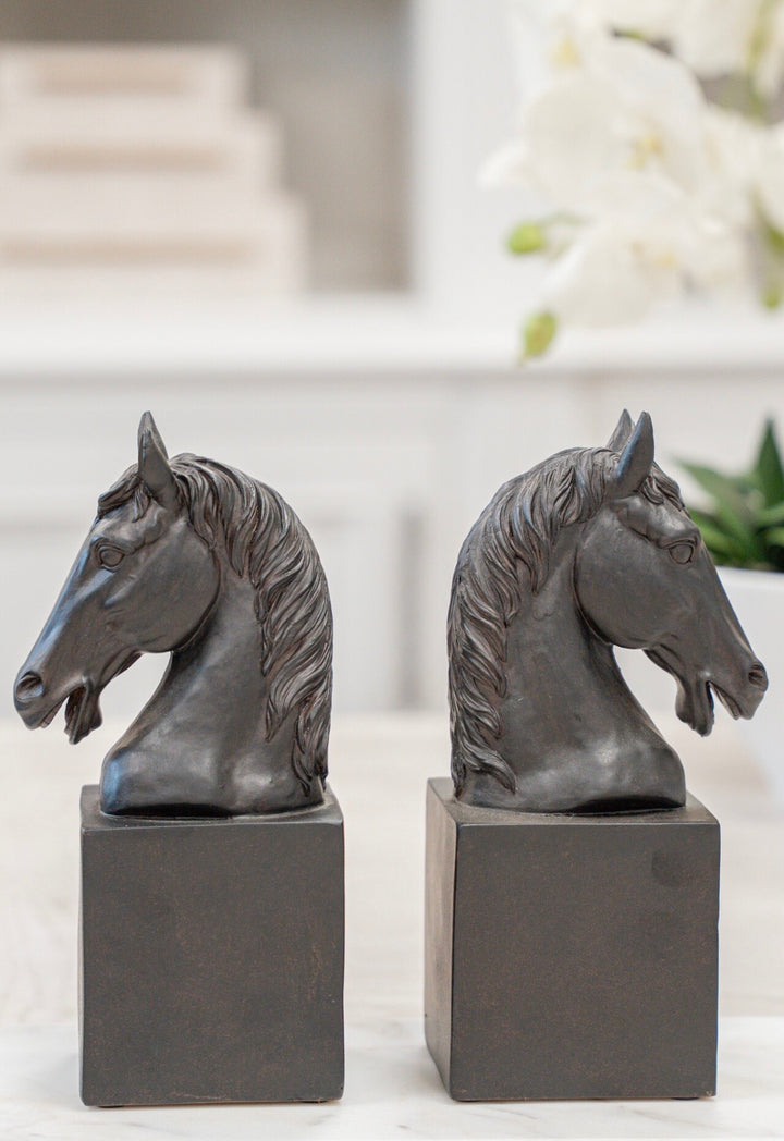 Black Horse Head Bookends