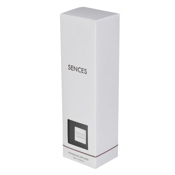 A tall, slender white rectangular box for a fragrance diffuser, with the brand name &