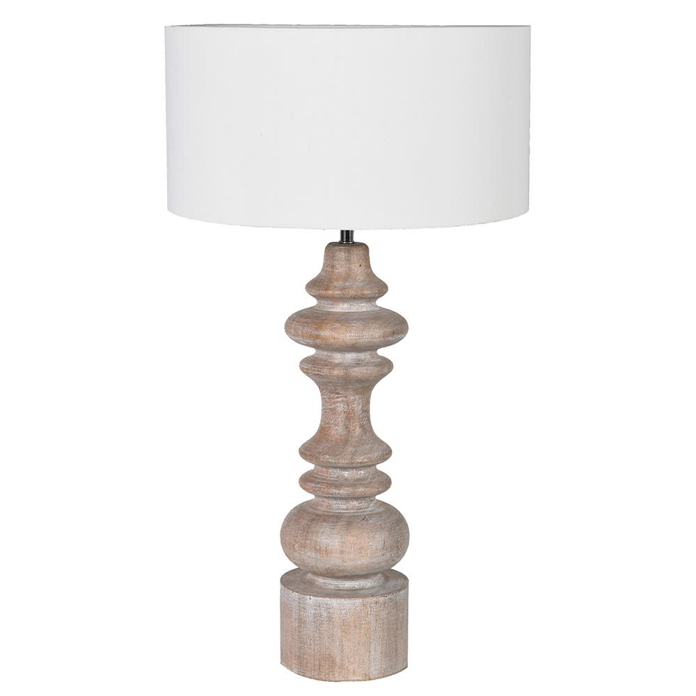 Natural Wood White Wash Table Lamp with Shade