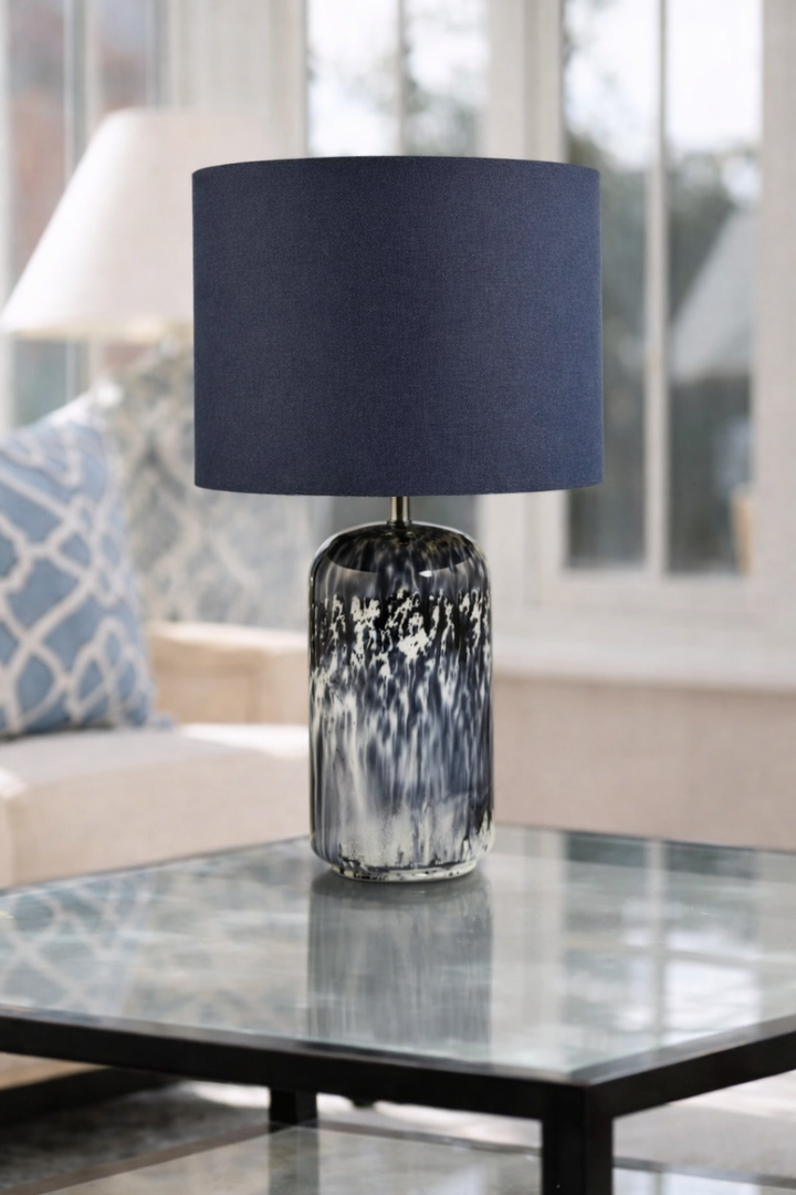 Navy Blue and Smoked Grey Marble Glass Table Lamp