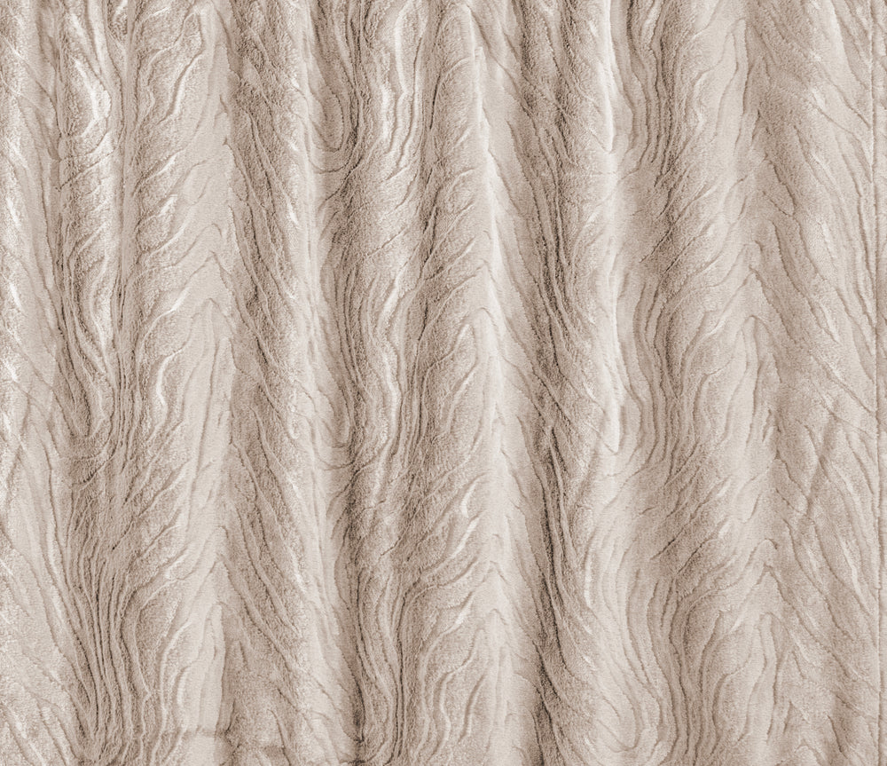 Beige textured fabric with a wavy, embossed vertical pattern.