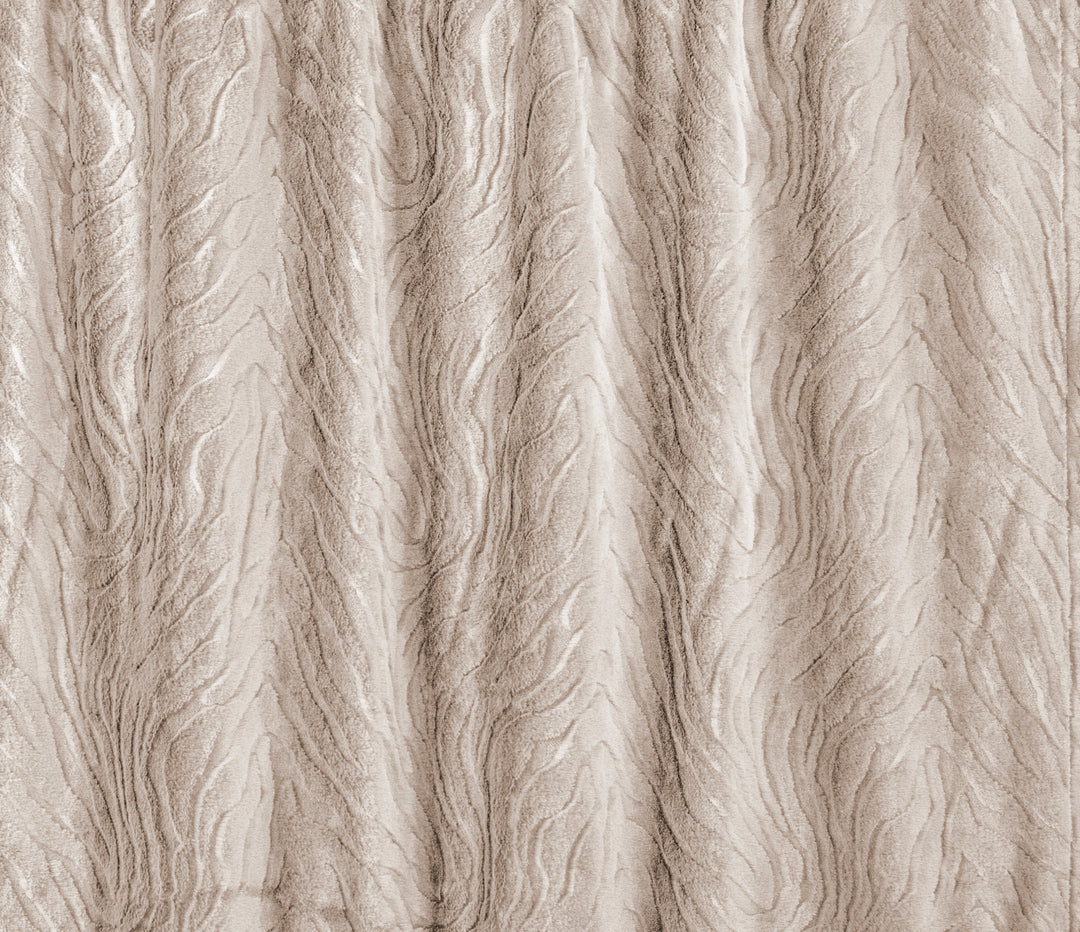Beige textured fabric with a wavy, embossed vertical pattern.