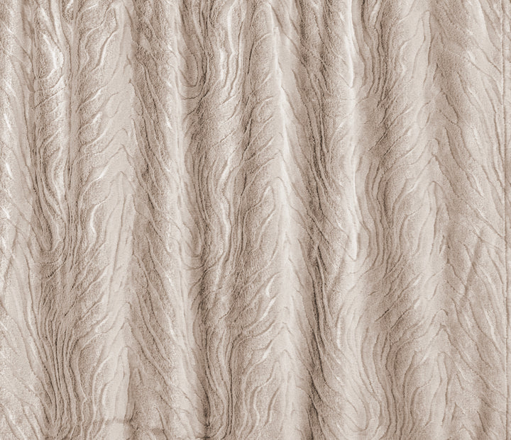 Beige textured fabric with a wavy, embossed vertical pattern.