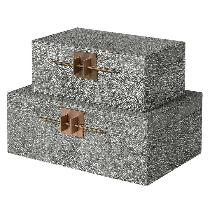  Set of 2 Grey Crossbar Shagreen Boxes